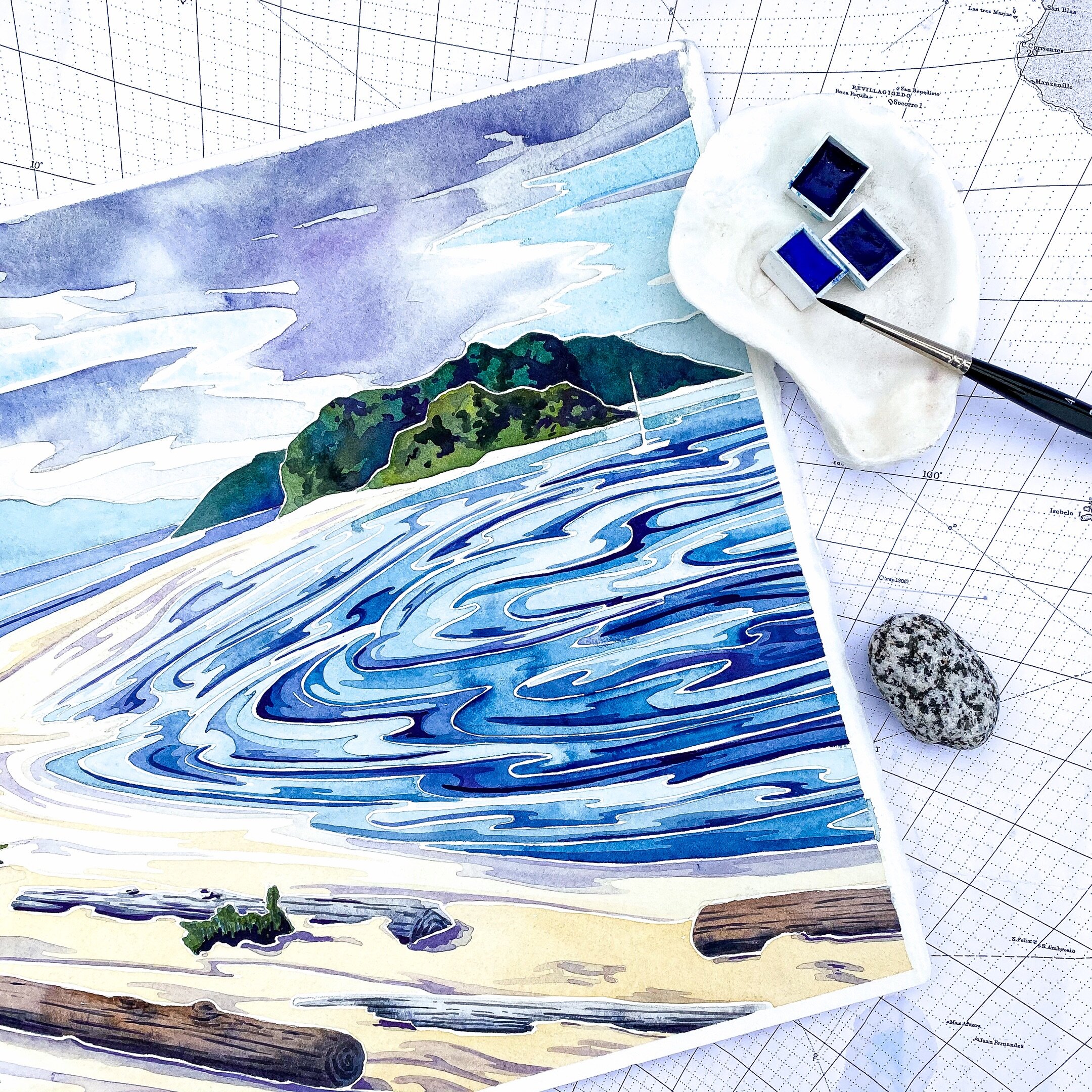 Watercolour painting of a sailboat at Sidney Spit